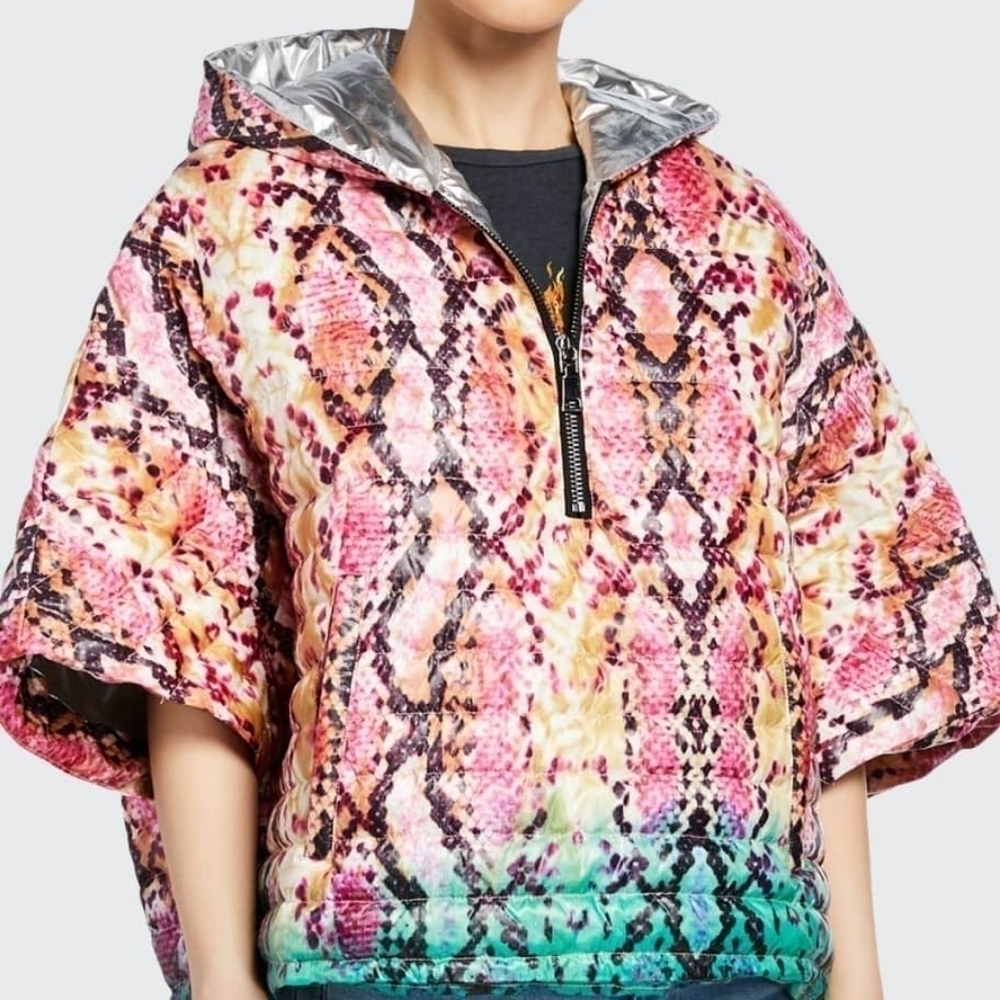 Think Royln The Heroine Quilted Python-Print Cropped Hi-Low Poncho XS/S